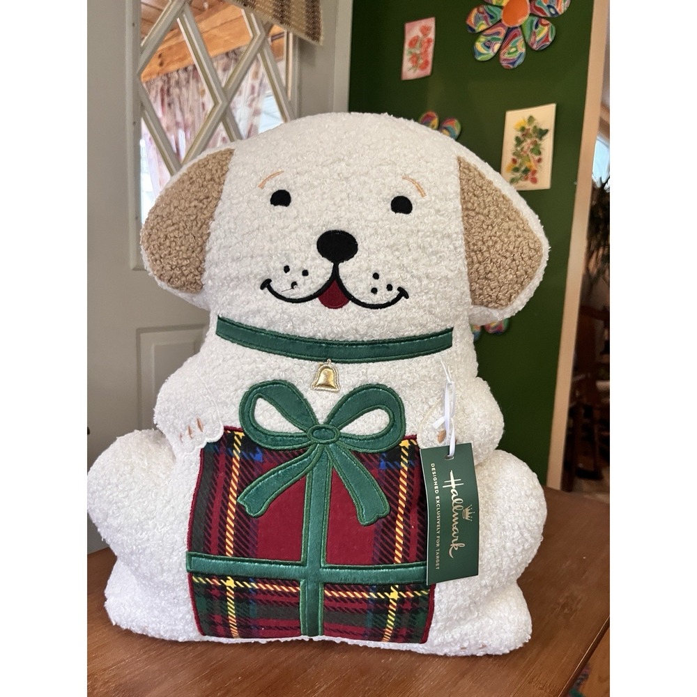 Hallmark Dog Soft Decorative Pillow Christmas Plaid Gift 16" X 20" Holiday NWT